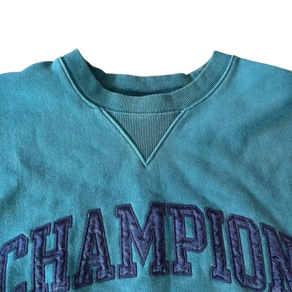 Champion Reverse Weave Cropped Teal Athletic Sporty Blue Sweatshirt S - Picture 3 of 11